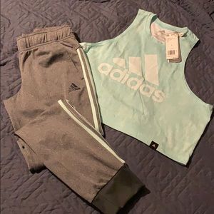 Women’s Adidas joggers and summer crop top.